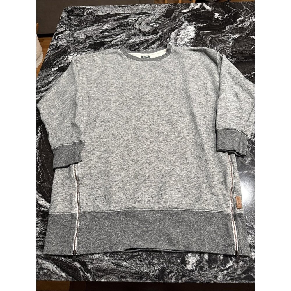 Roots Canada Pullover Sweatshirt Terry Stripes Gray White Size Large Side Zips